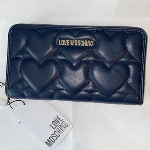 Love Moschino Quilted Puffy Heart Long Navy Blue Wallet New